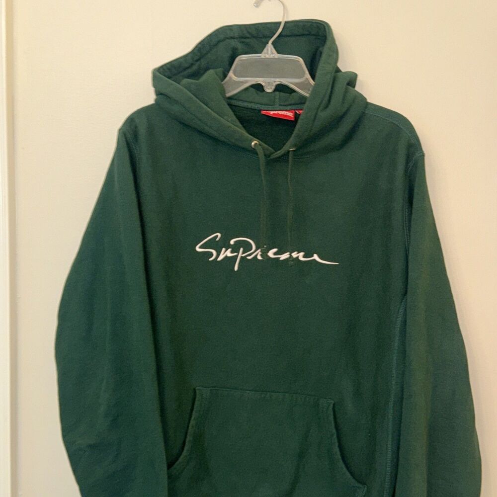 Supreme Classic Script Hooded Sweatshirt Size M Hoodie Green FW18 Rare Box Logo